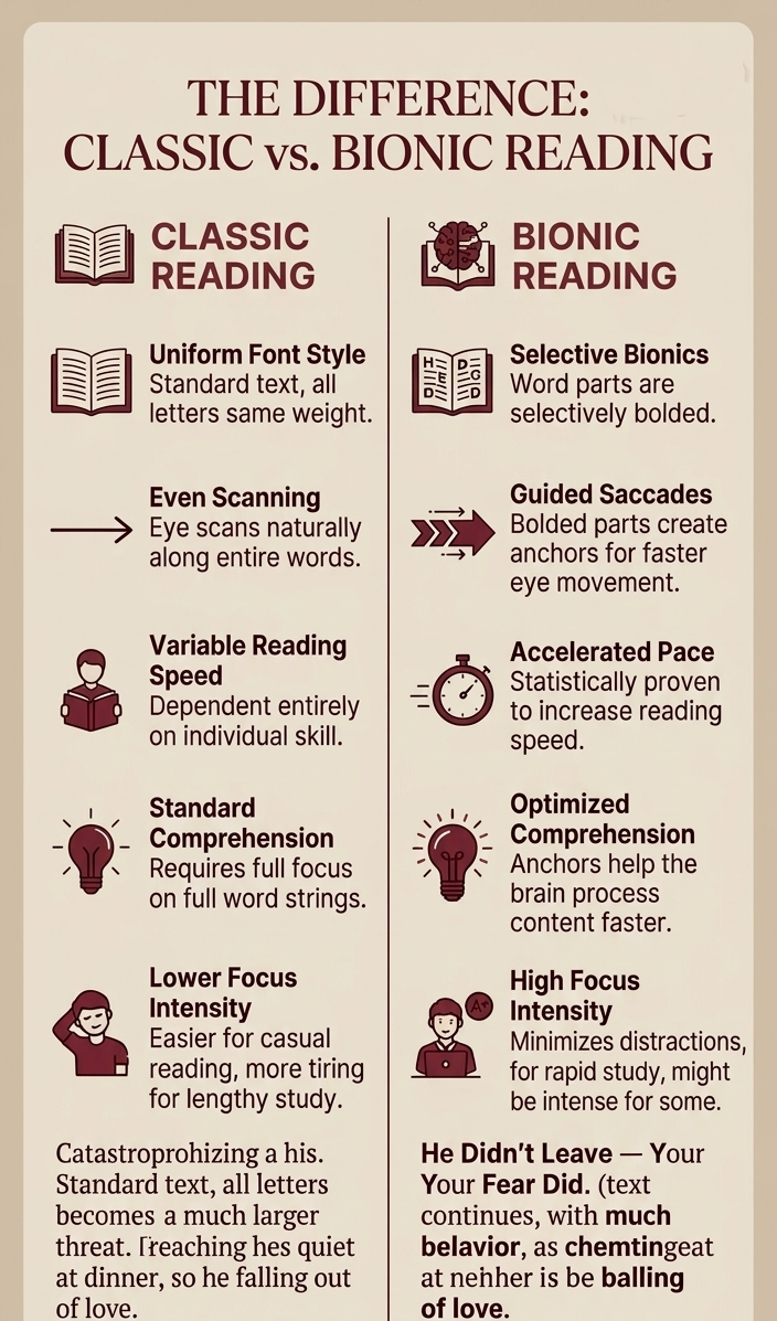 the difference between classic reading and bionic reading pic